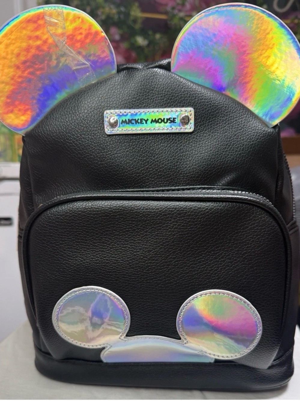 Disney Mickey Mouse Mini Black Backpack w/Iridescent Ears, Iridescent Accent